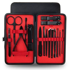 18 in 1 Manicure Nail Set - Black with Red