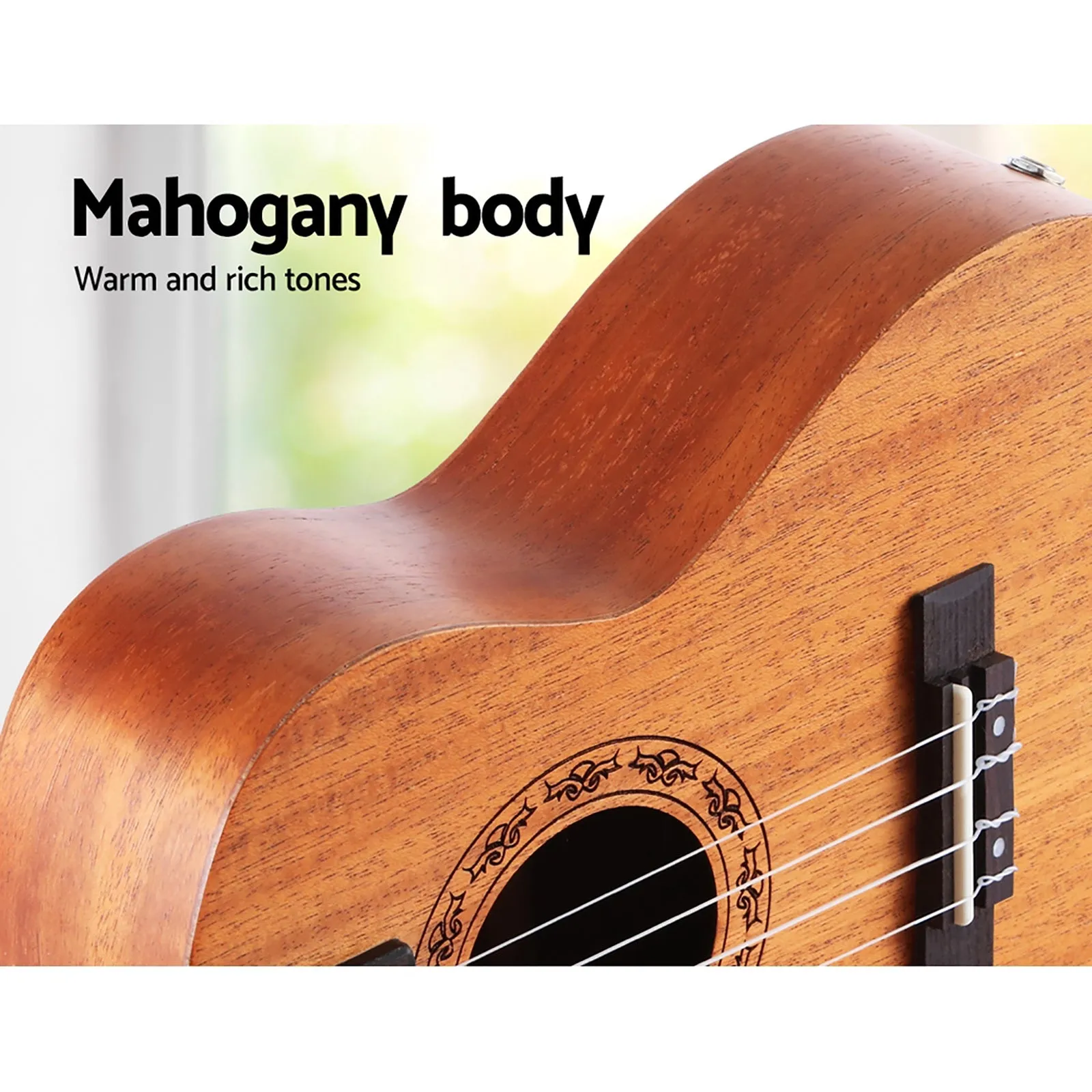 26" Ukulele Natural Mahogany Tenor Beginner Gift with Carry Bag