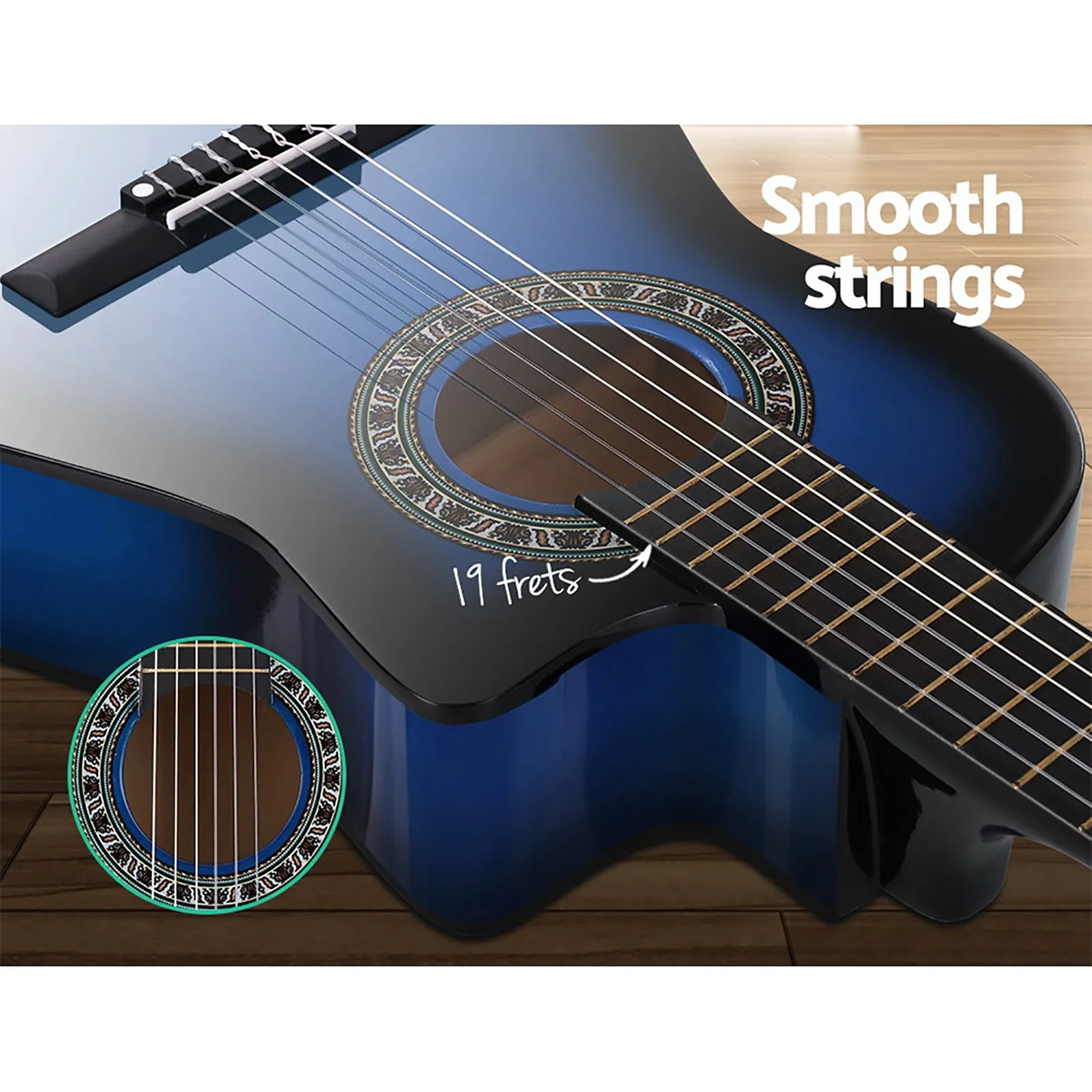 34 Inch Classical Guitar Wooden Body Nylon String with Stand Beginner Blue