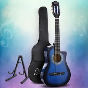 34 Inch Classical Guitar Wooden Body Nylon String with Stand Beginner Blue