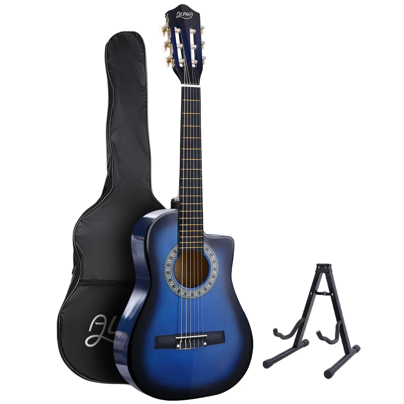 34 Inch Classical Guitar Wooden Body Nylon String with Stand Beginner Blue