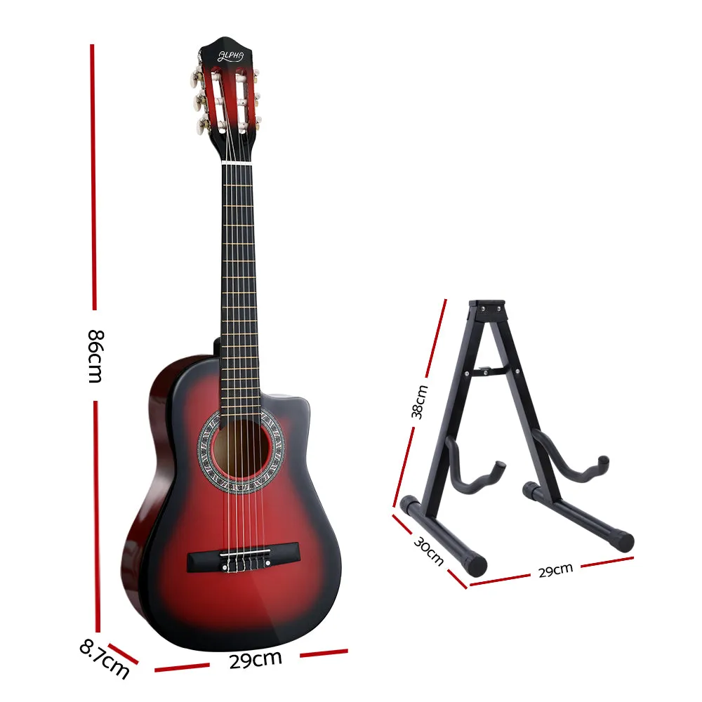 34 Inch Classical Guitar Wooden Body Nylon String with Stand Beginner Red