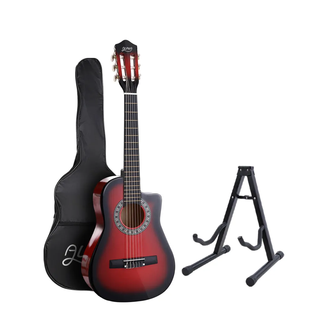 34 Inch Classical Guitar Wooden Body Nylon String with Stand Beginner Red