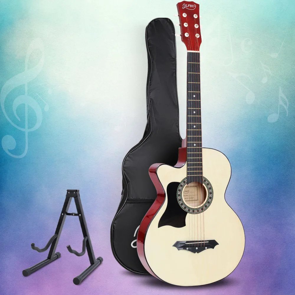 38 Inch Wooden Acoustic Guitar Left handed with Accessories set Natural Wood