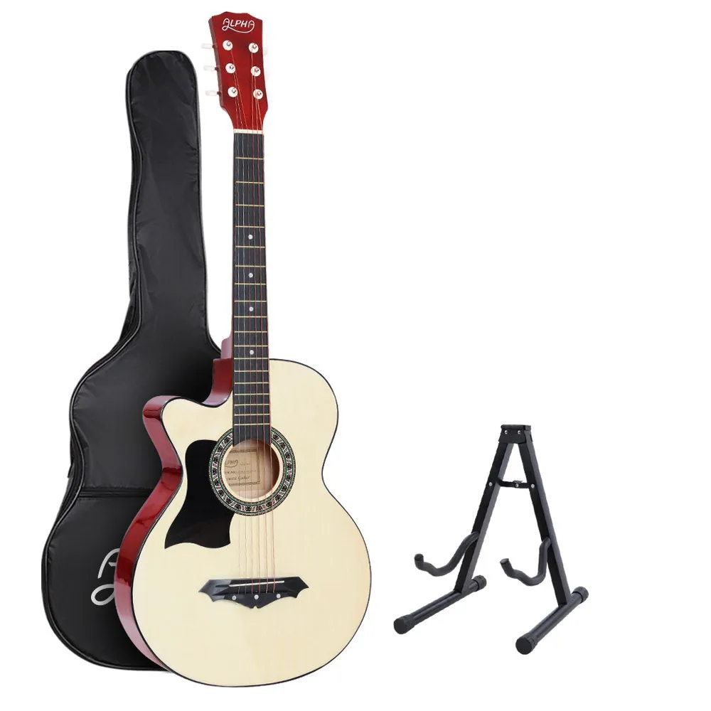 38 Inch Wooden Acoustic Guitar Left handed with Accessories set Natural Wood