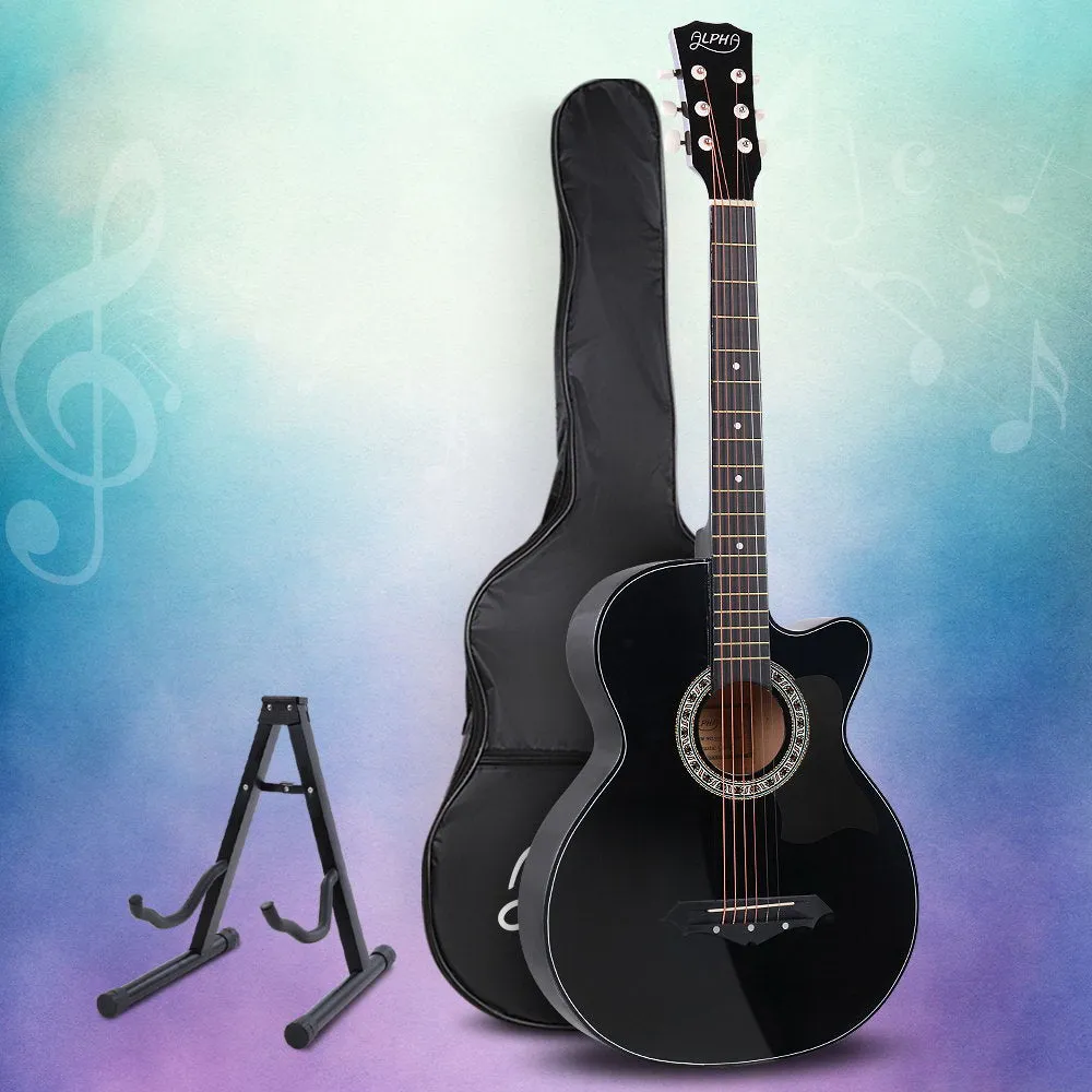 38 Inch Wooden Acoustic Guitar with Accessories set Black