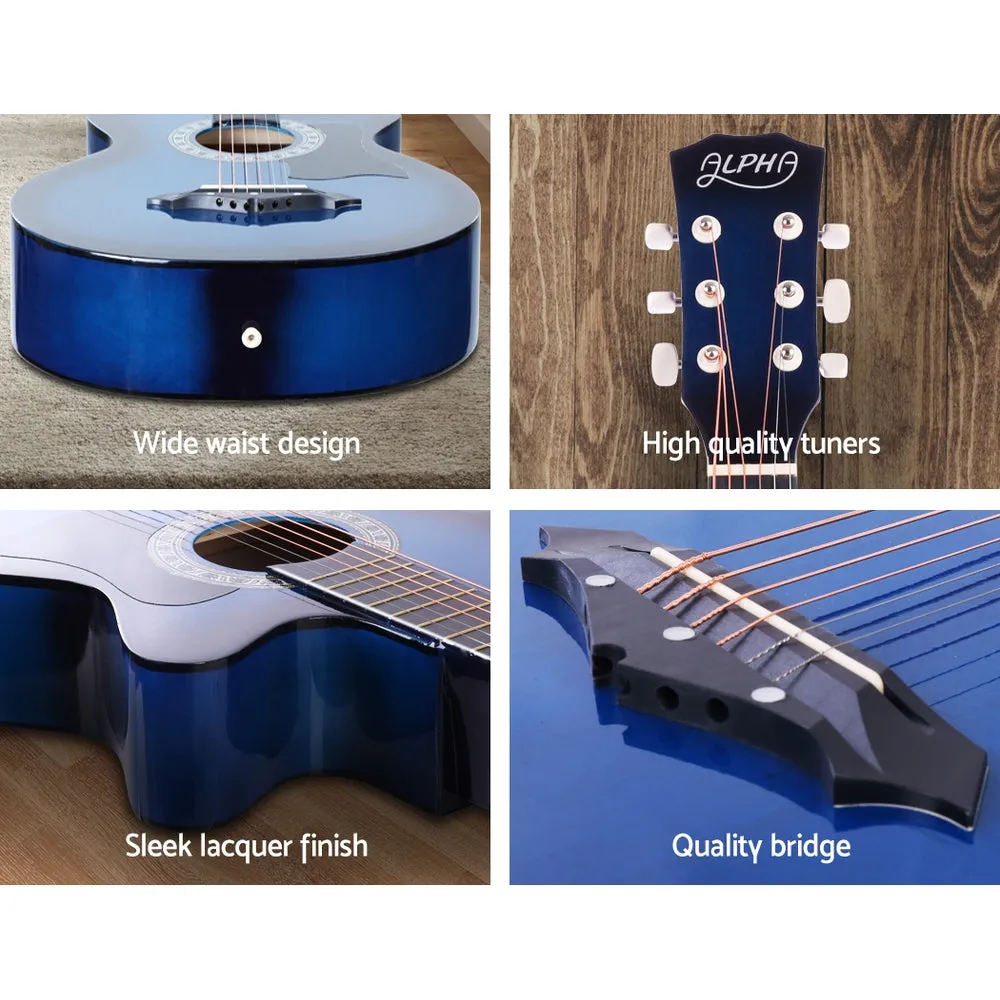 38 Inch Wooden Acoustic Guitar with Accessories set Blue