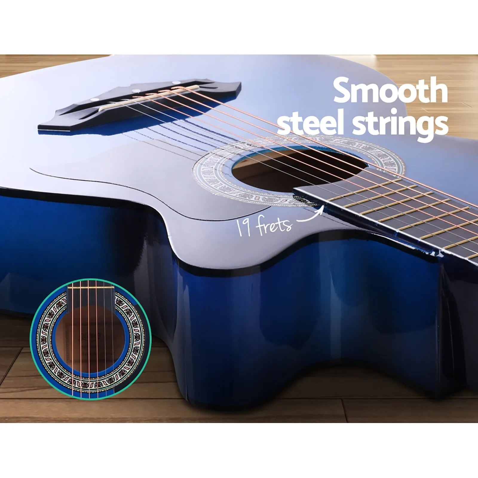 38 Inch Wooden Acoustic Guitar with Accessories set Blue