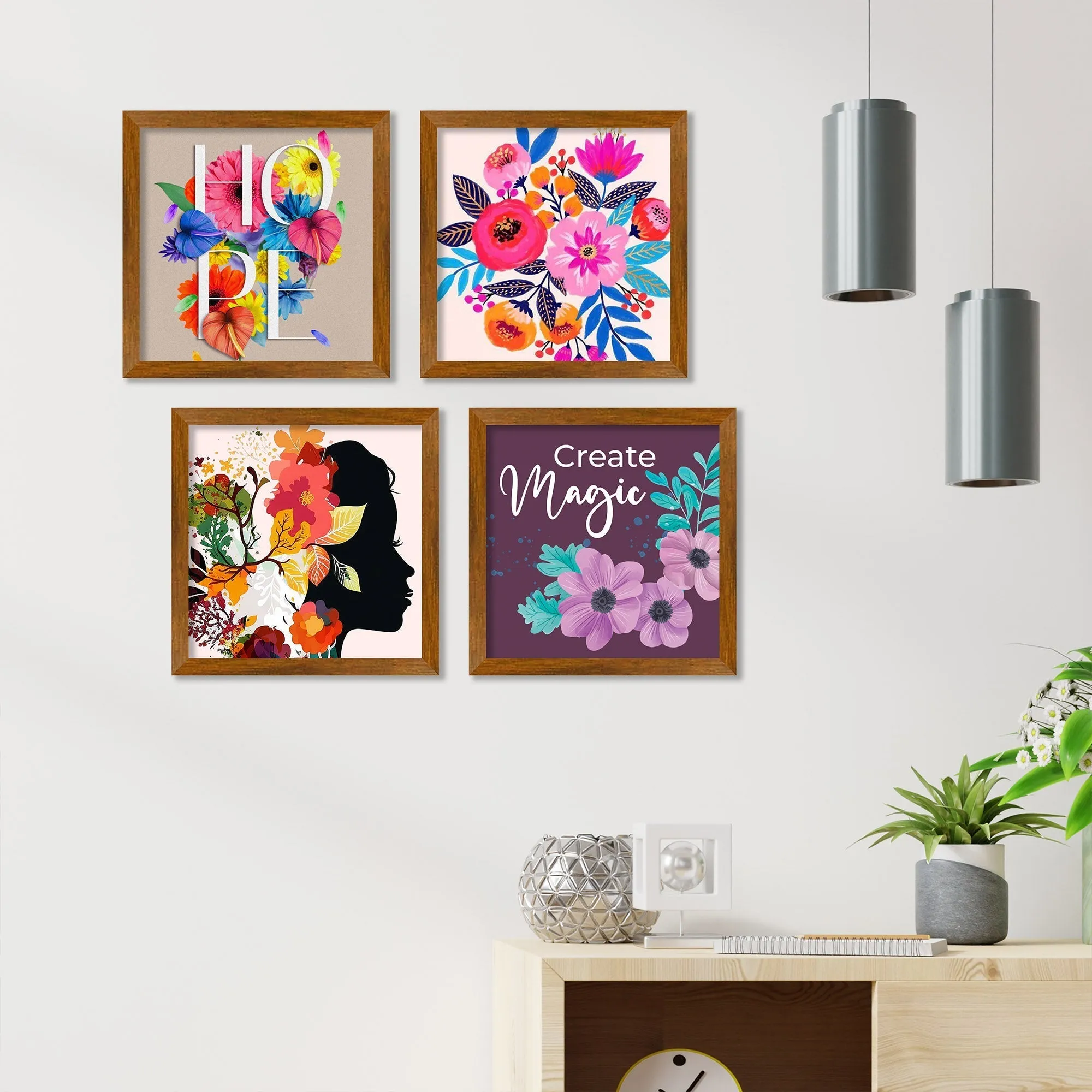 Beautiful Colorful Decorative Flower Art Wall Frame Set of Four