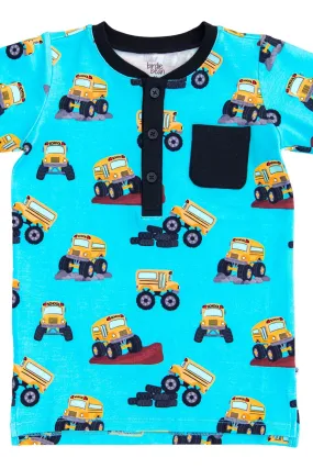 Birdie Bean Back to School Arnold Monster Truck Buses Henley T-Shirt