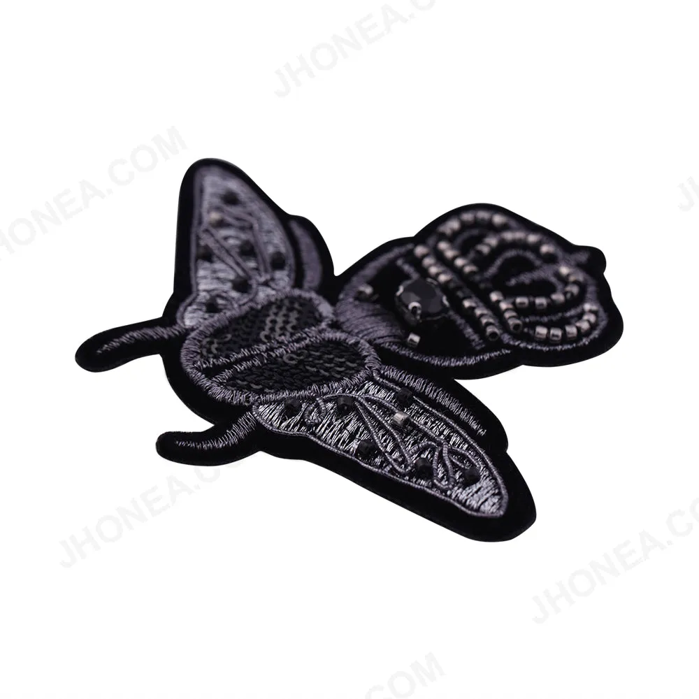 Black with Silver Queen Bee Beaded Embroidery Patch