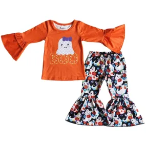 BOO! Bow Ghost Cutie Autumn Halloween Bell Bottom Pants Outfit