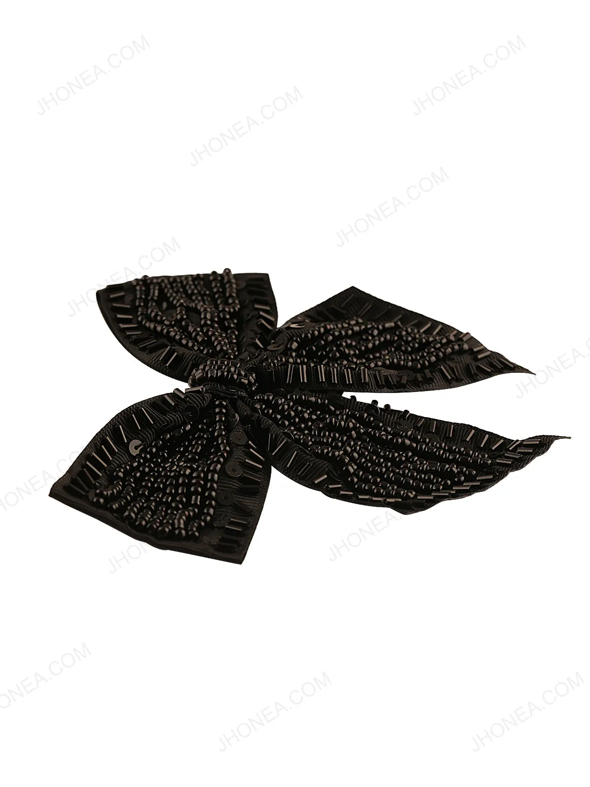 Classic Black Bow Shape Beaded Patch