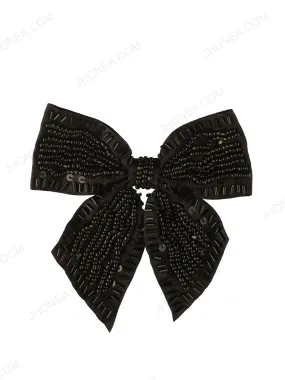 Classic Black Bow Shape Beaded Patch