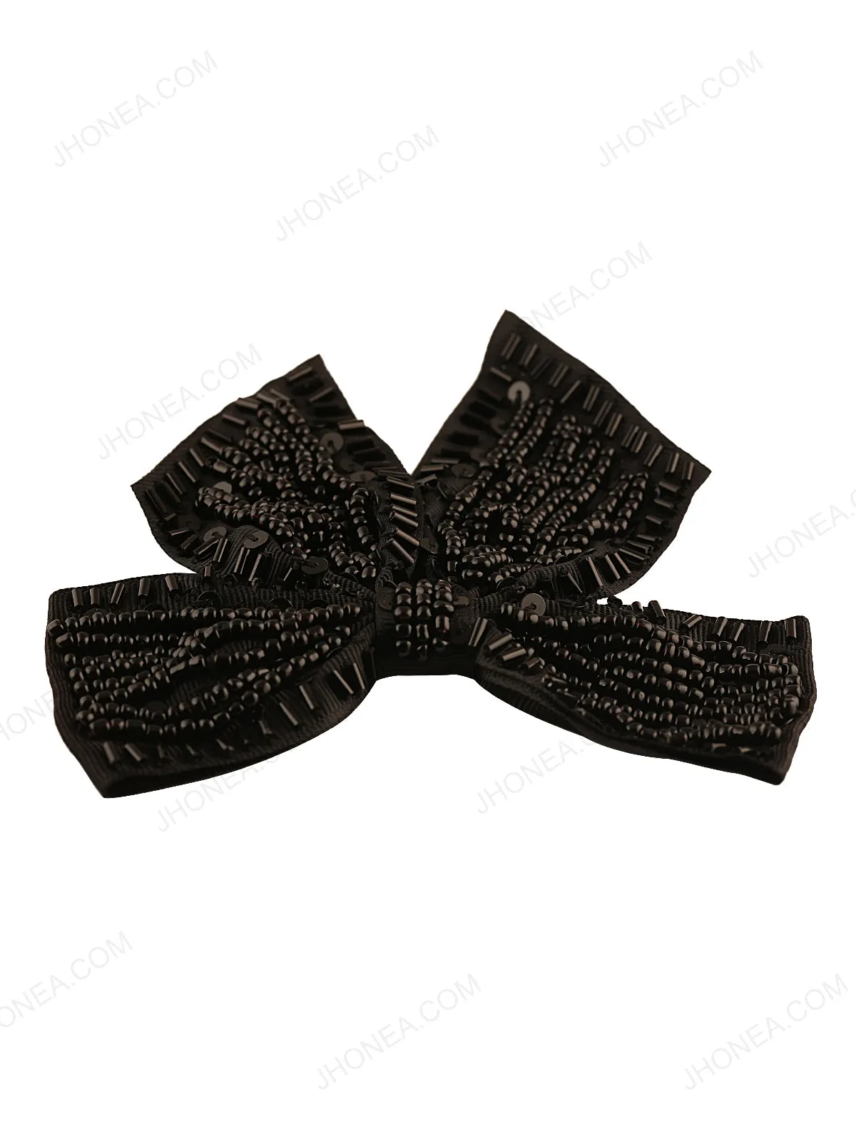 Classic Black Bow Shape Beaded Patch