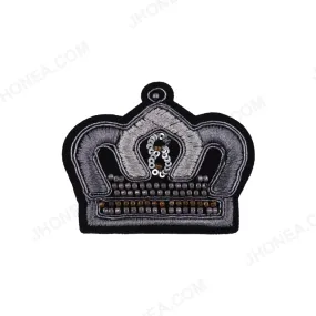 Classic Metallic Silver with Black Beaded Royal Crown Patch