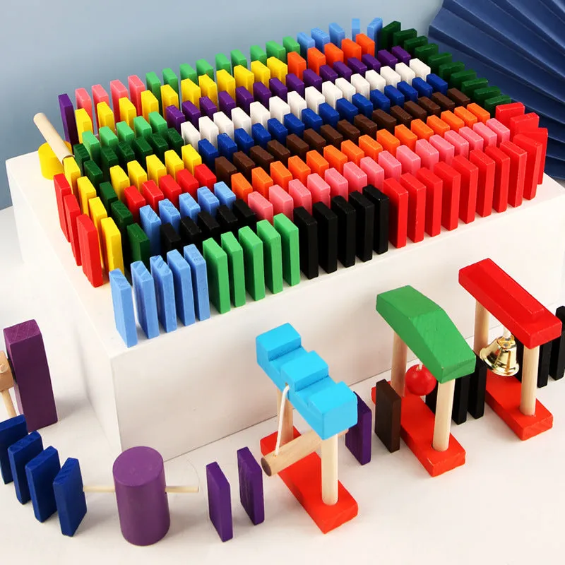 Colorful Wooden Domino Blocks Building Toy Kits - Educational Rainbow Games for Kids | Perfect Children's Gifts