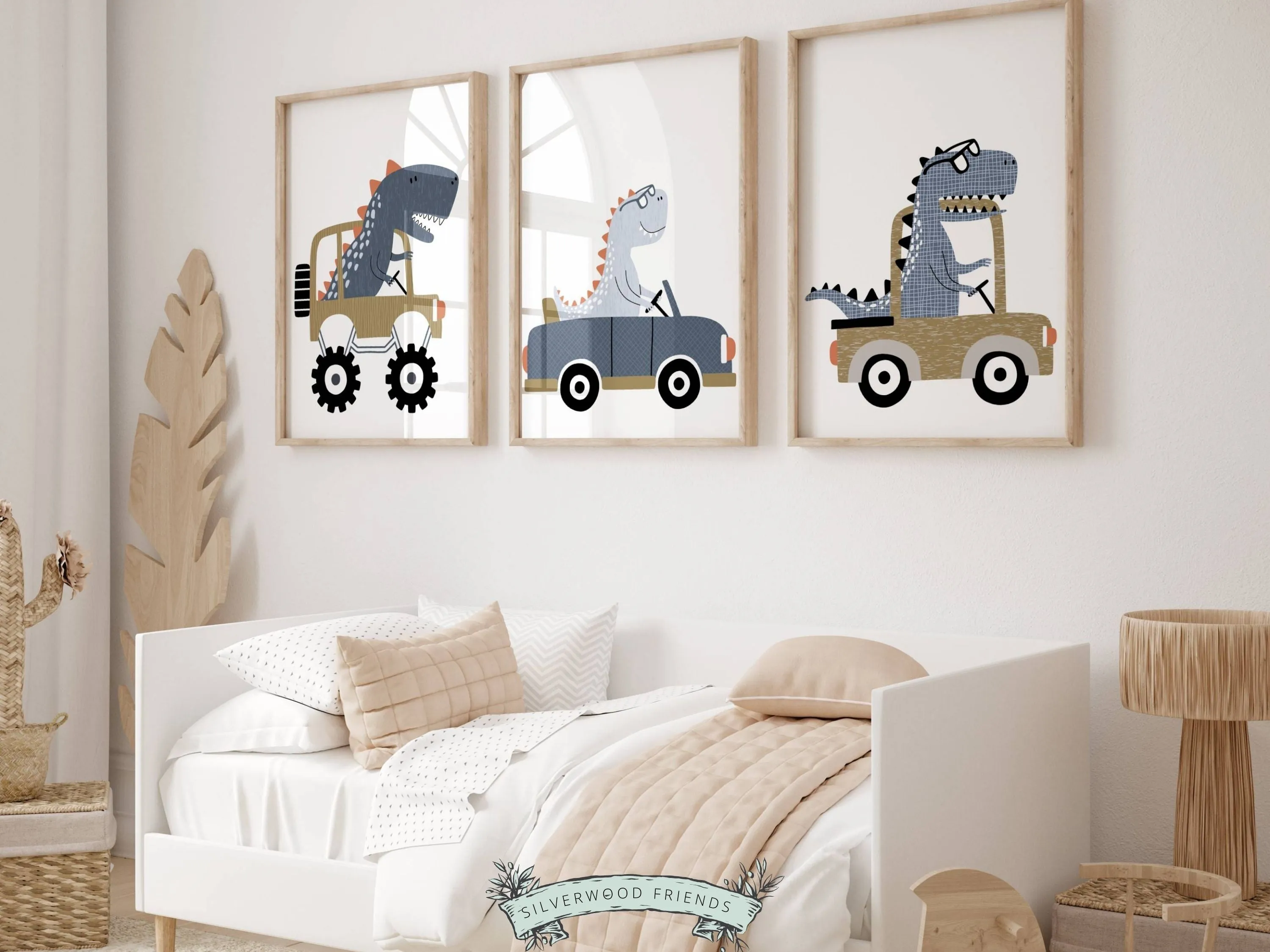 Dinosaur Car Nursery Prints Set of 3