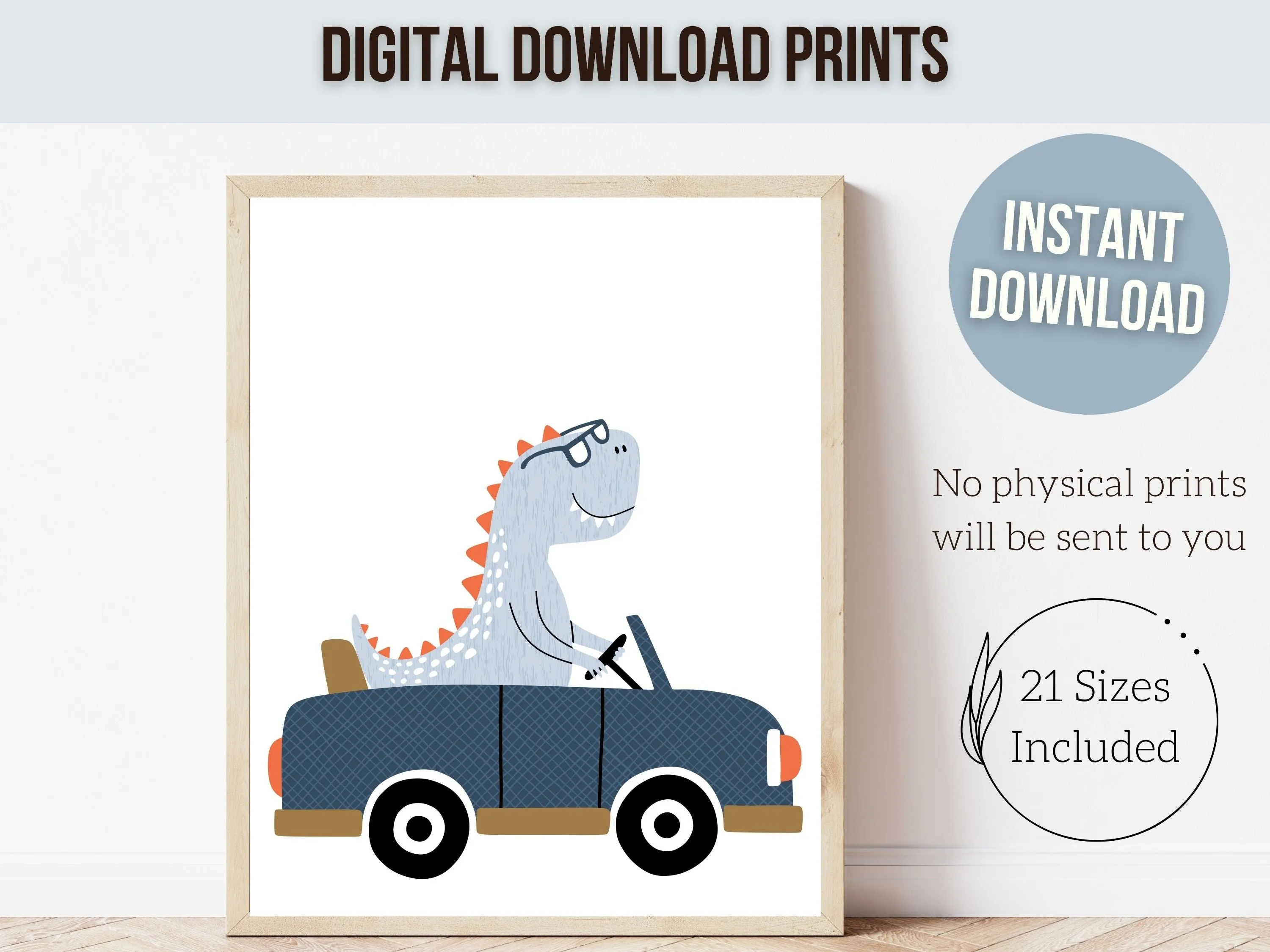 Dinosaur Car Nursery Prints Set of 3