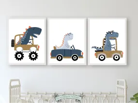 Dinosaur Car Nursery Prints Set of 3