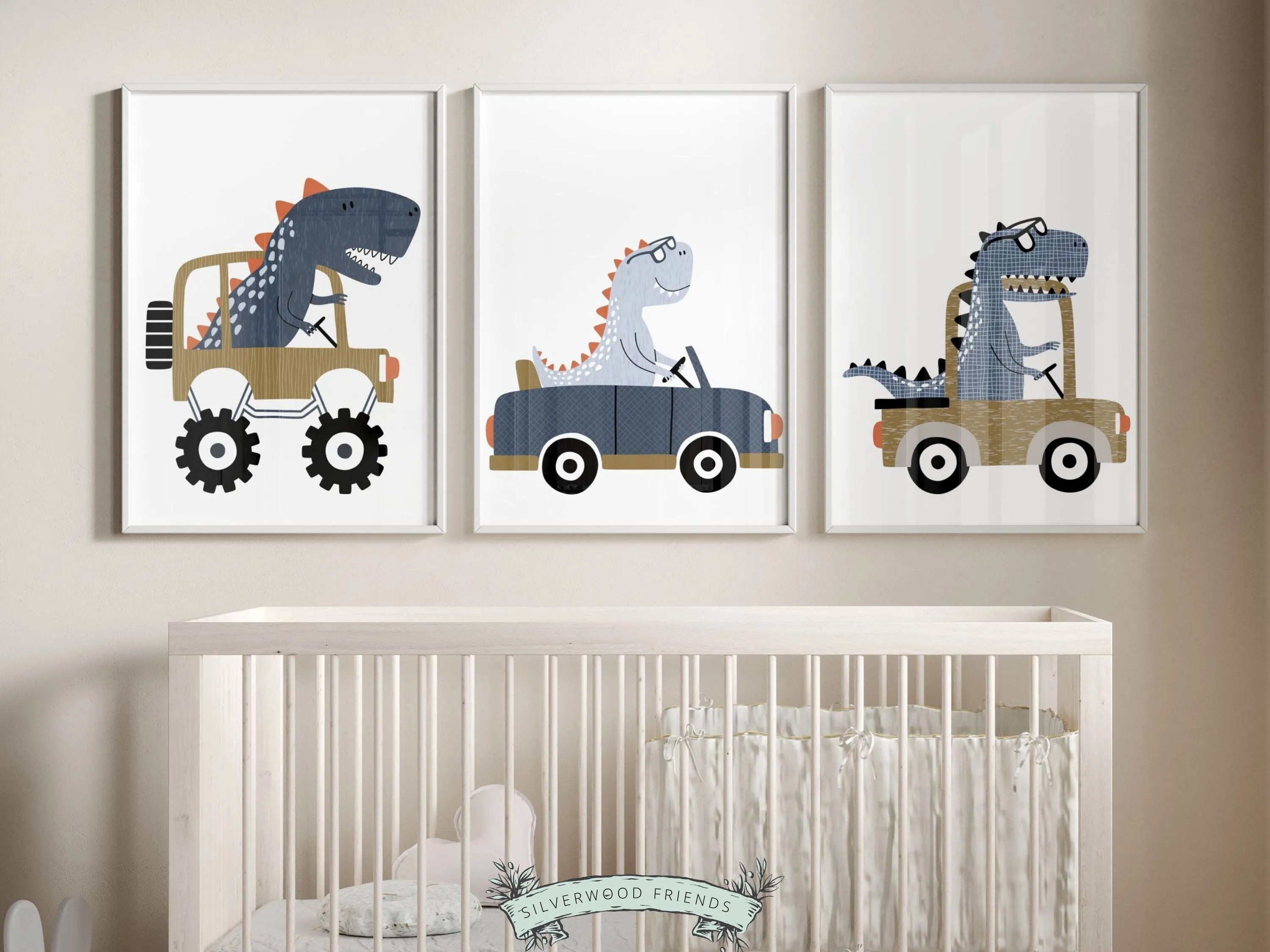 Dinosaur Car Nursery Prints Set of 3