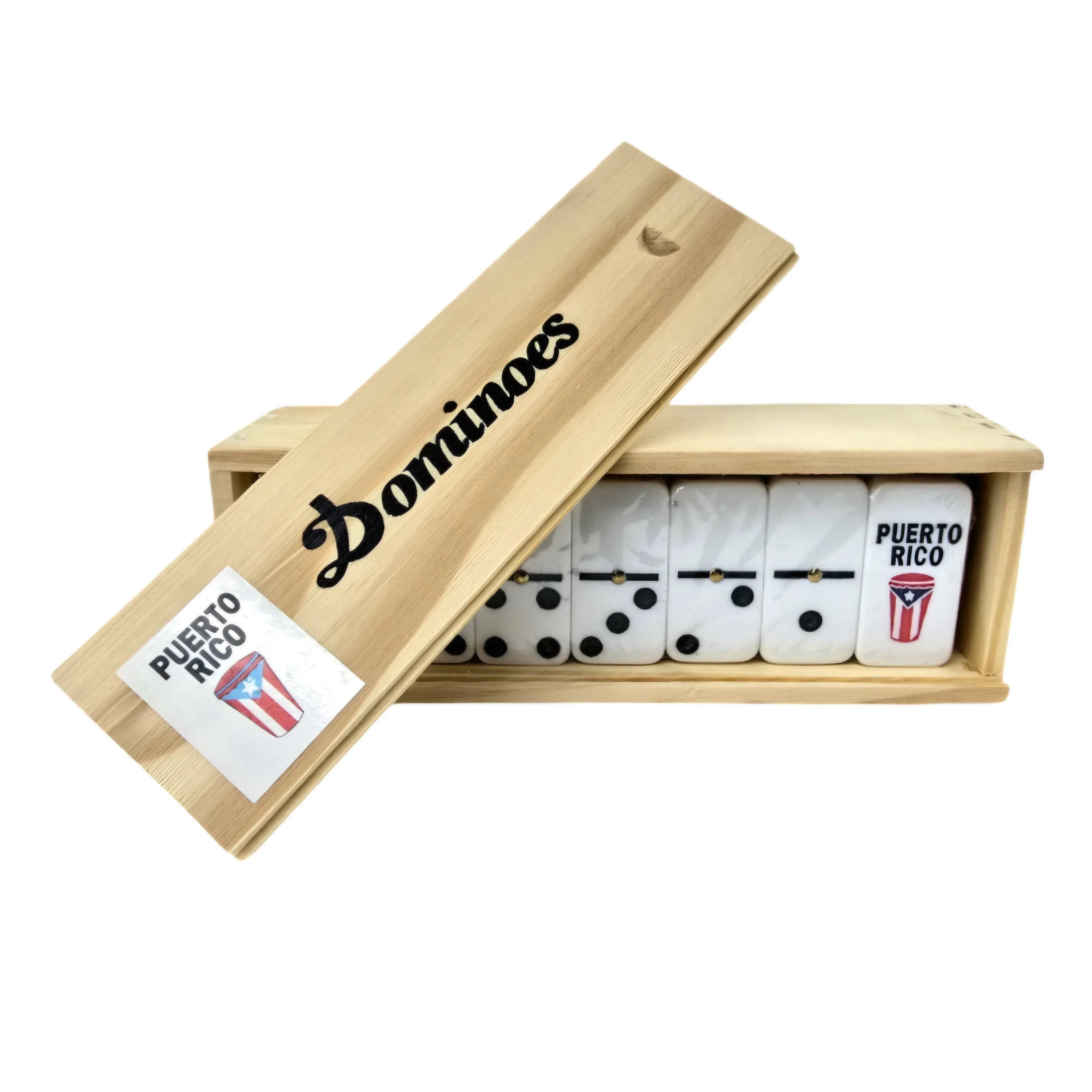 Domino Sets Wooden Box - Embossed with Puerto Rico's Designs