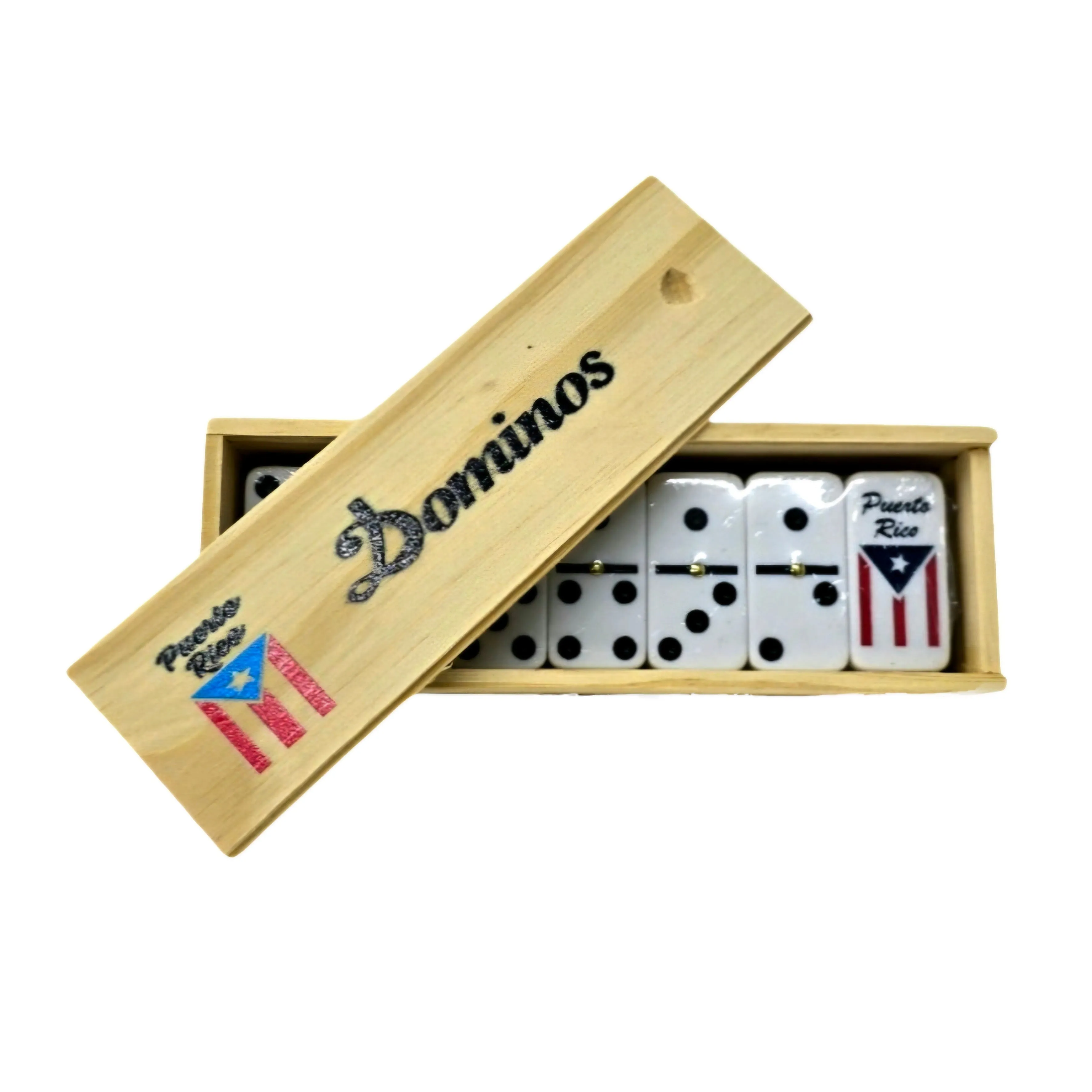 Domino Sets Wooden Box - Embossed with Puerto Rico's Designs