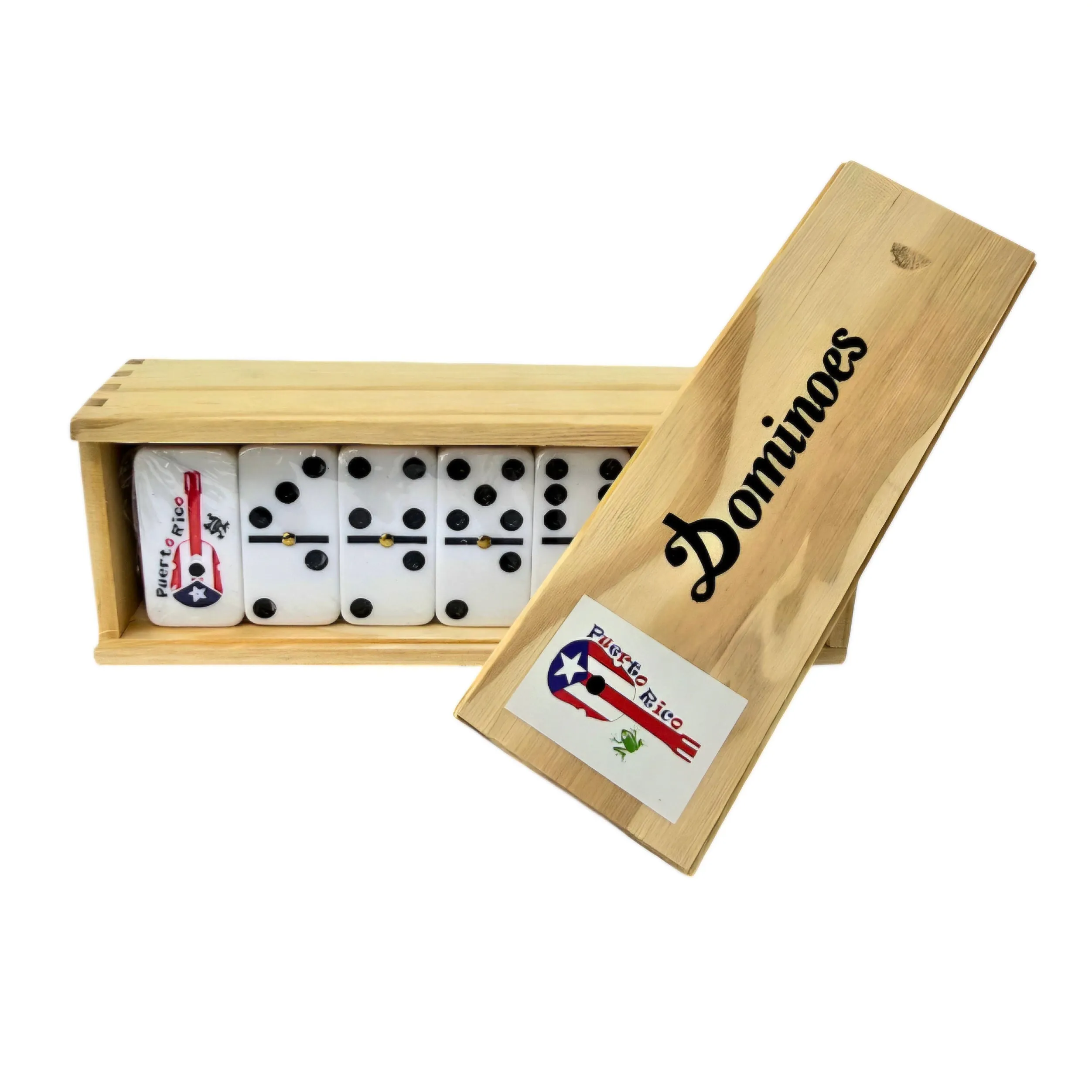 Domino Sets Wooden Box - Embossed with Puerto Rico's Designs