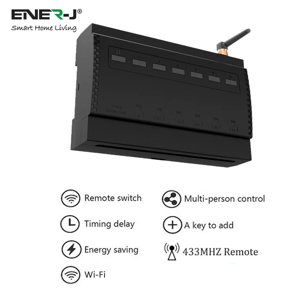 ENER-J 6 Gang Wireless Kinetic Switch, On/Off Wall Switch   6 Circuit RF WIFI Receiver Max Load 16Ax2   10Ax4, 6 Circuits