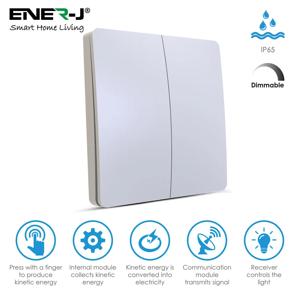 ENER-J's 2 Gang Wireless Switch White   2 ways, 5A*2 600W RF Receiver for Non Dimmable Switch