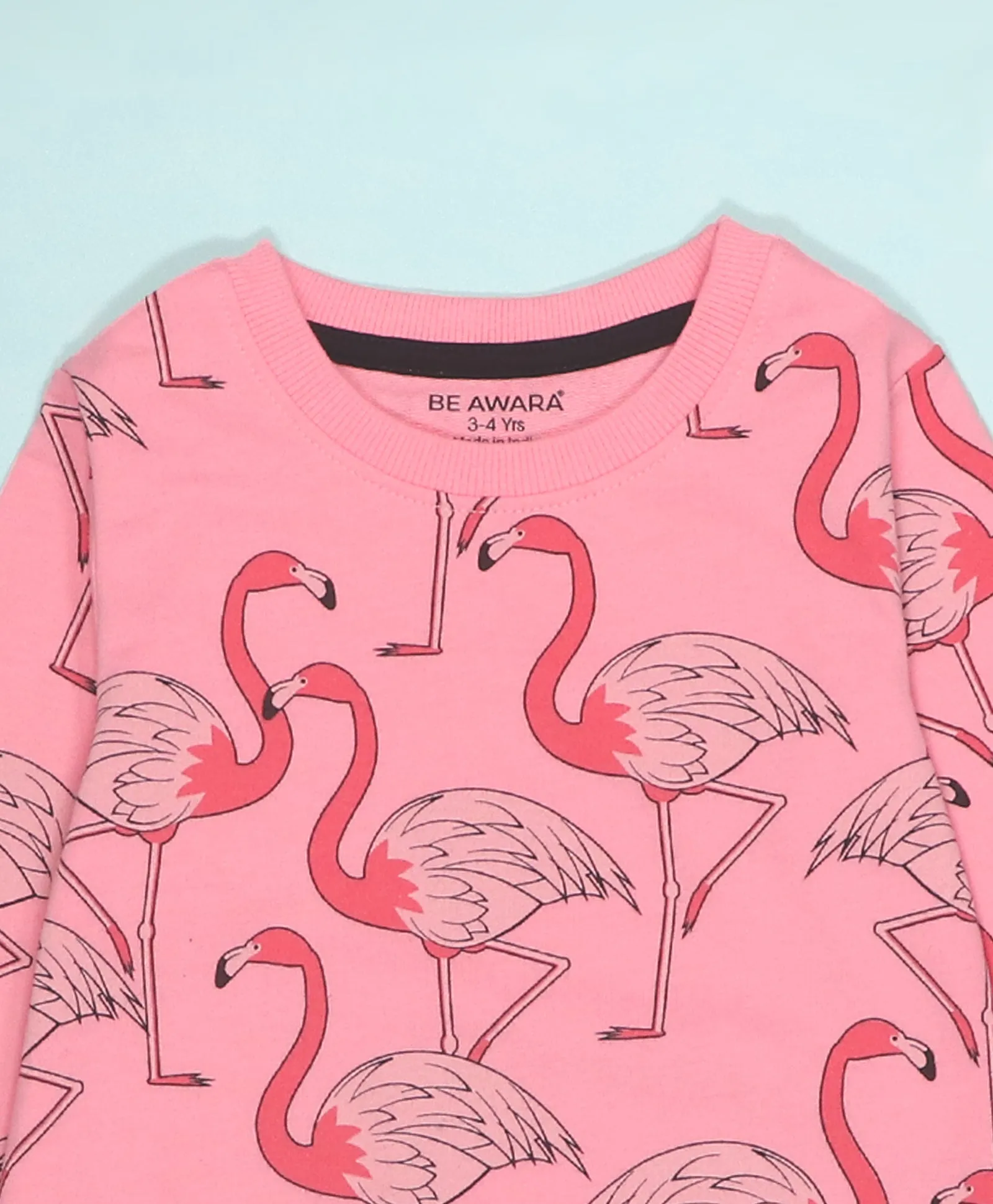 Flamingo Print Girls Sweatshirt & Flared Pants Set