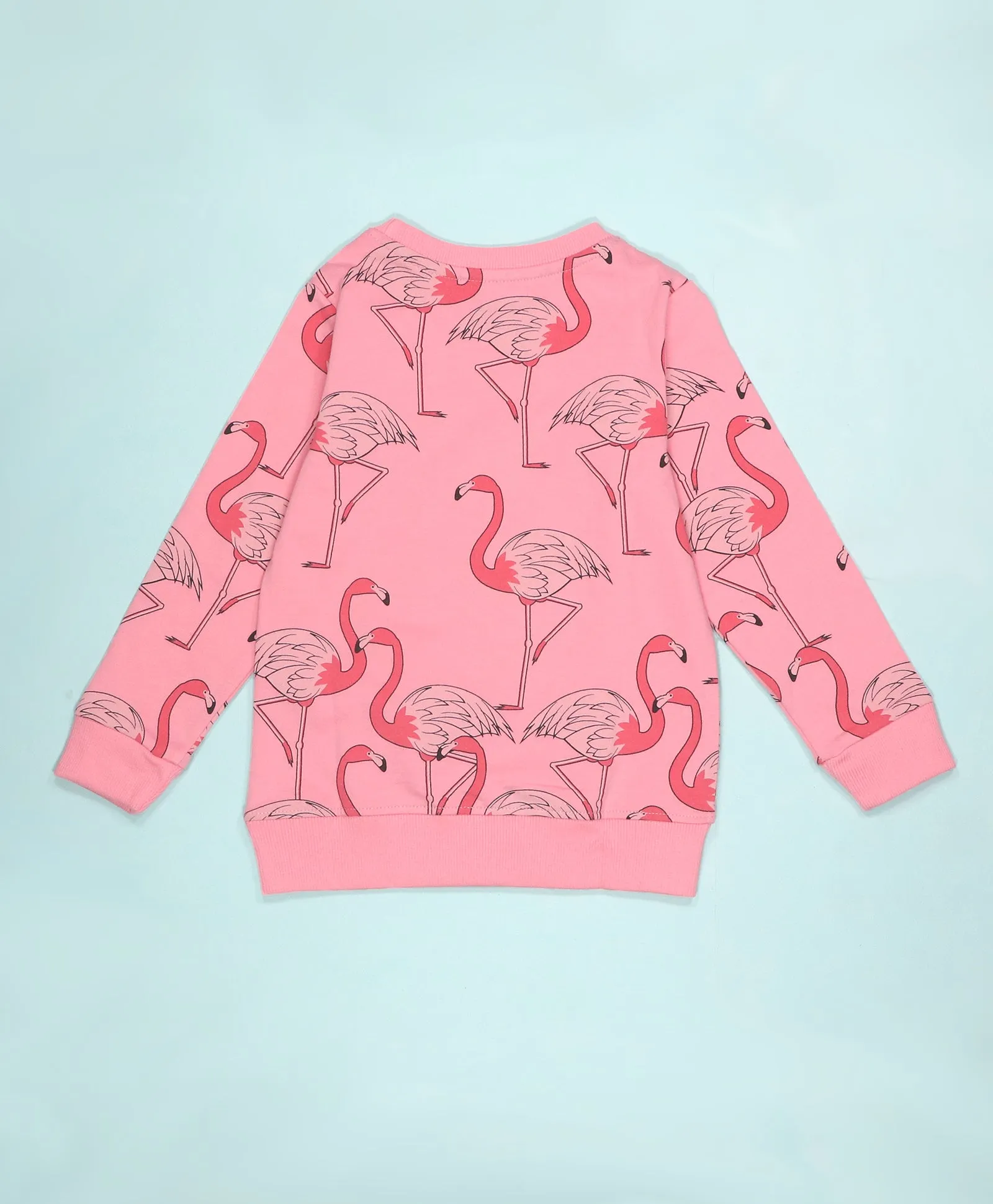 Flamingo Print Girls Sweatshirt & Flared Pants Set