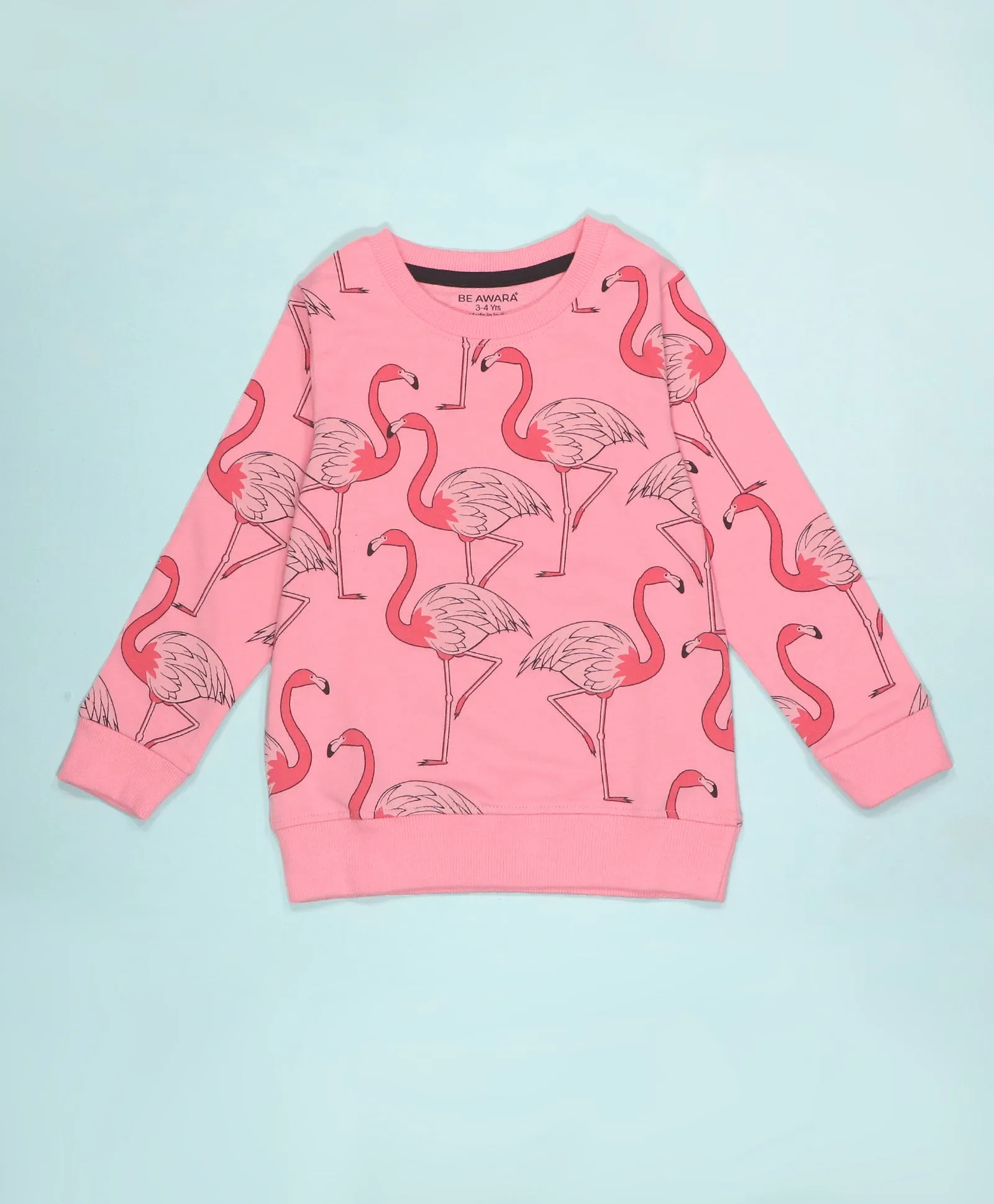 Flamingo Print Girls Sweatshirt & Flared Pants Set