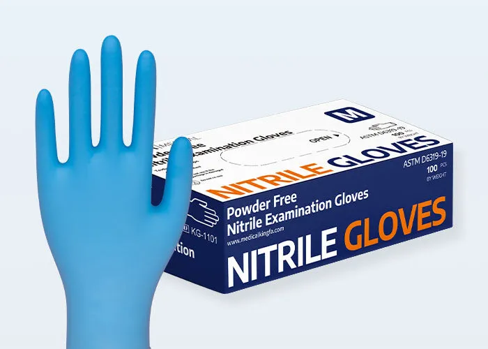 Kingfa Blue Nitrile Gloves - Exam Grade, Powder Free (4 Mil) - BOX