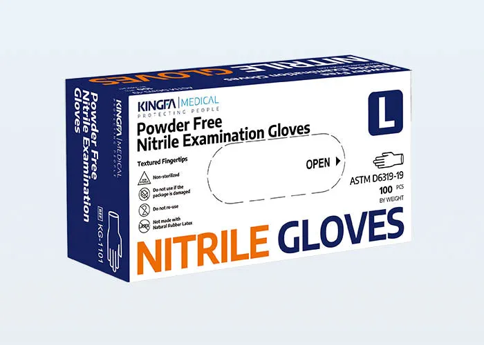 Kingfa Blue Nitrile Gloves - Exam Grade, Powder Free (4 Mil) - BOX