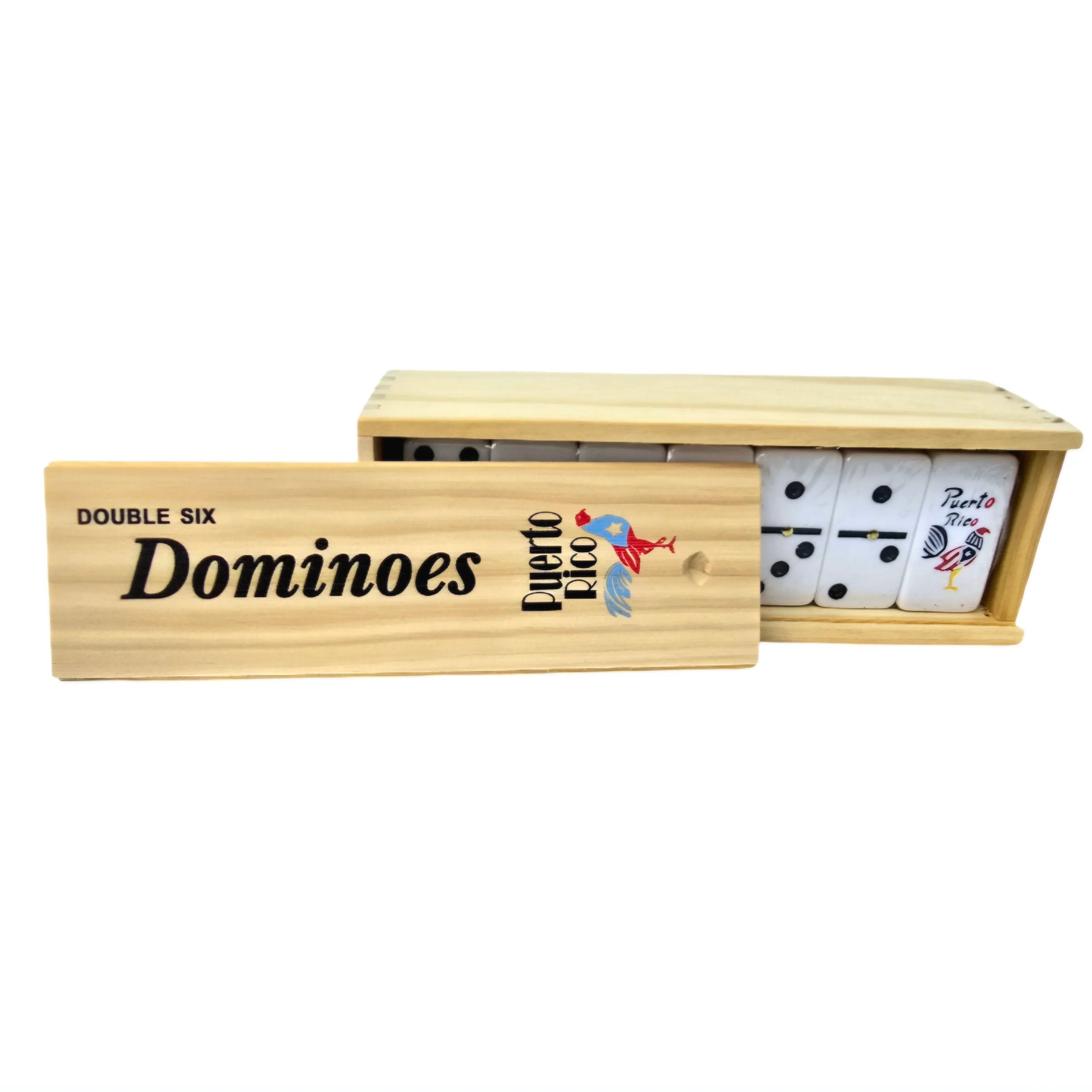 Large Domino Sets Wooden Box - Embossed with Puerto Rico's Designs