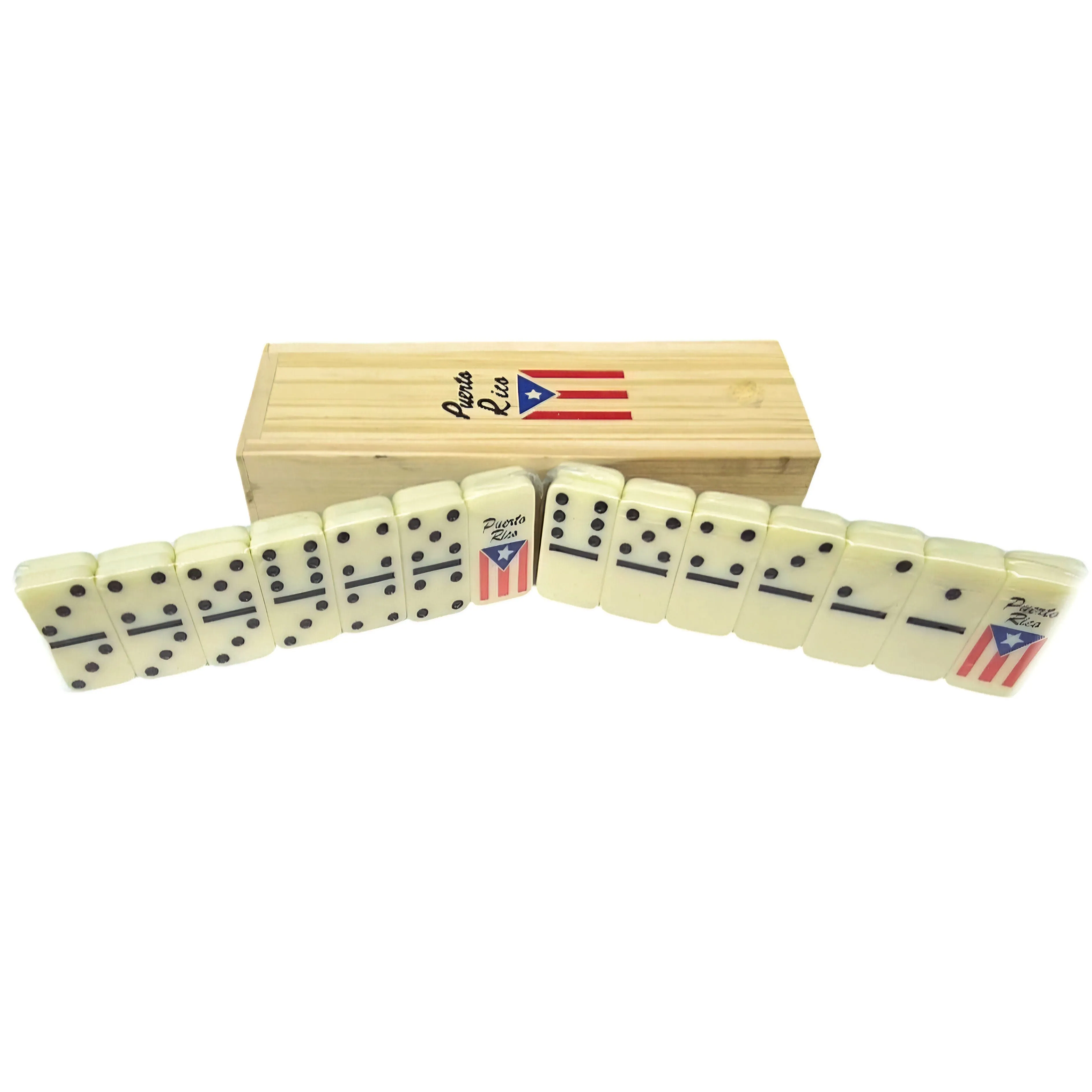 Mini Domino Set in Wooden Box with P.R.'s Flag