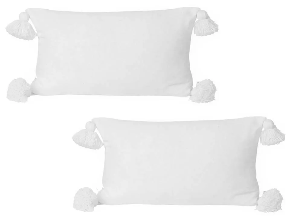 Moroccan PomPom Lumbar Pillow - Set of two Covers - White