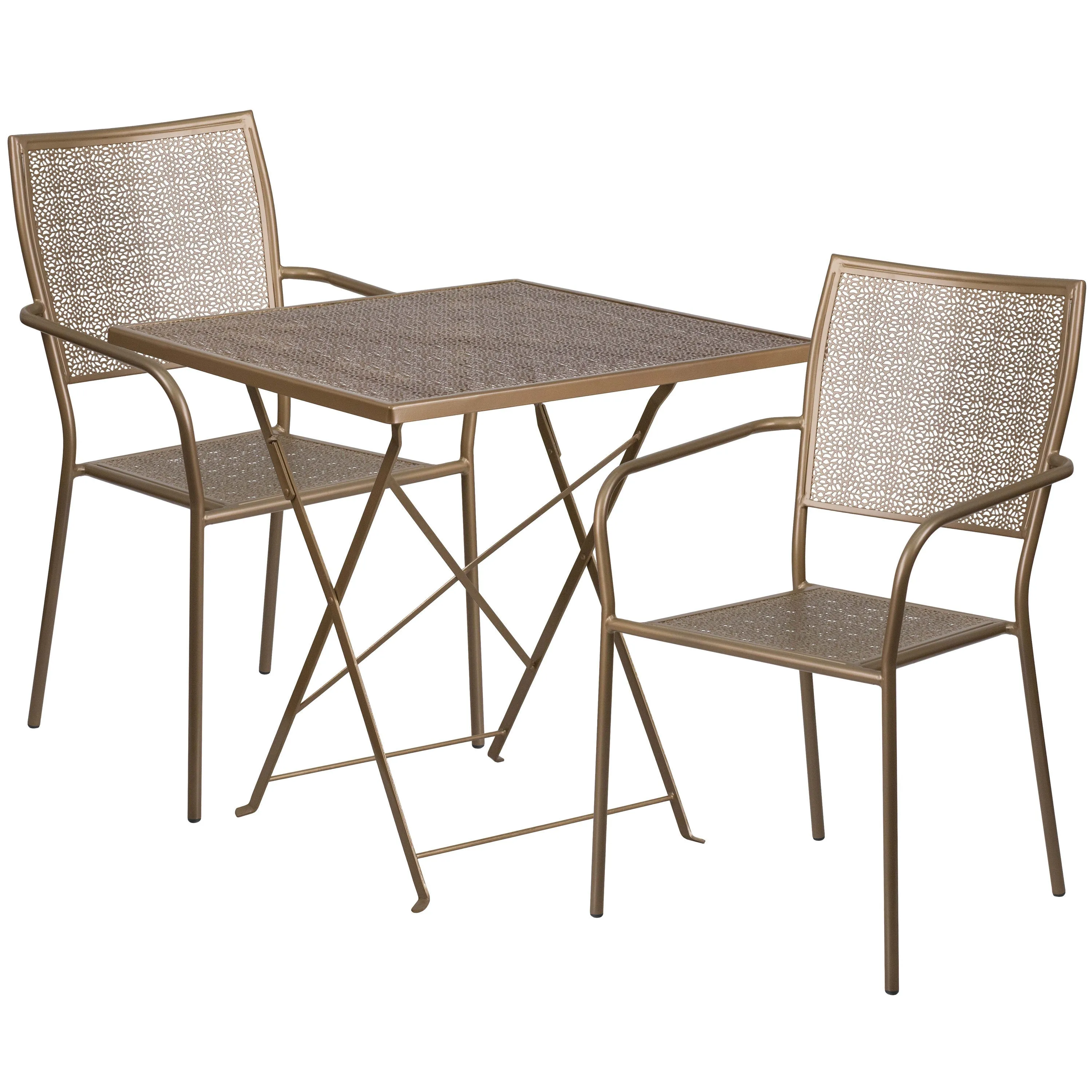 Oia Commercial Grade 28" Square Indoor-Outdoor Steel Folding Patio Table Set with 2 Square Back Chairs