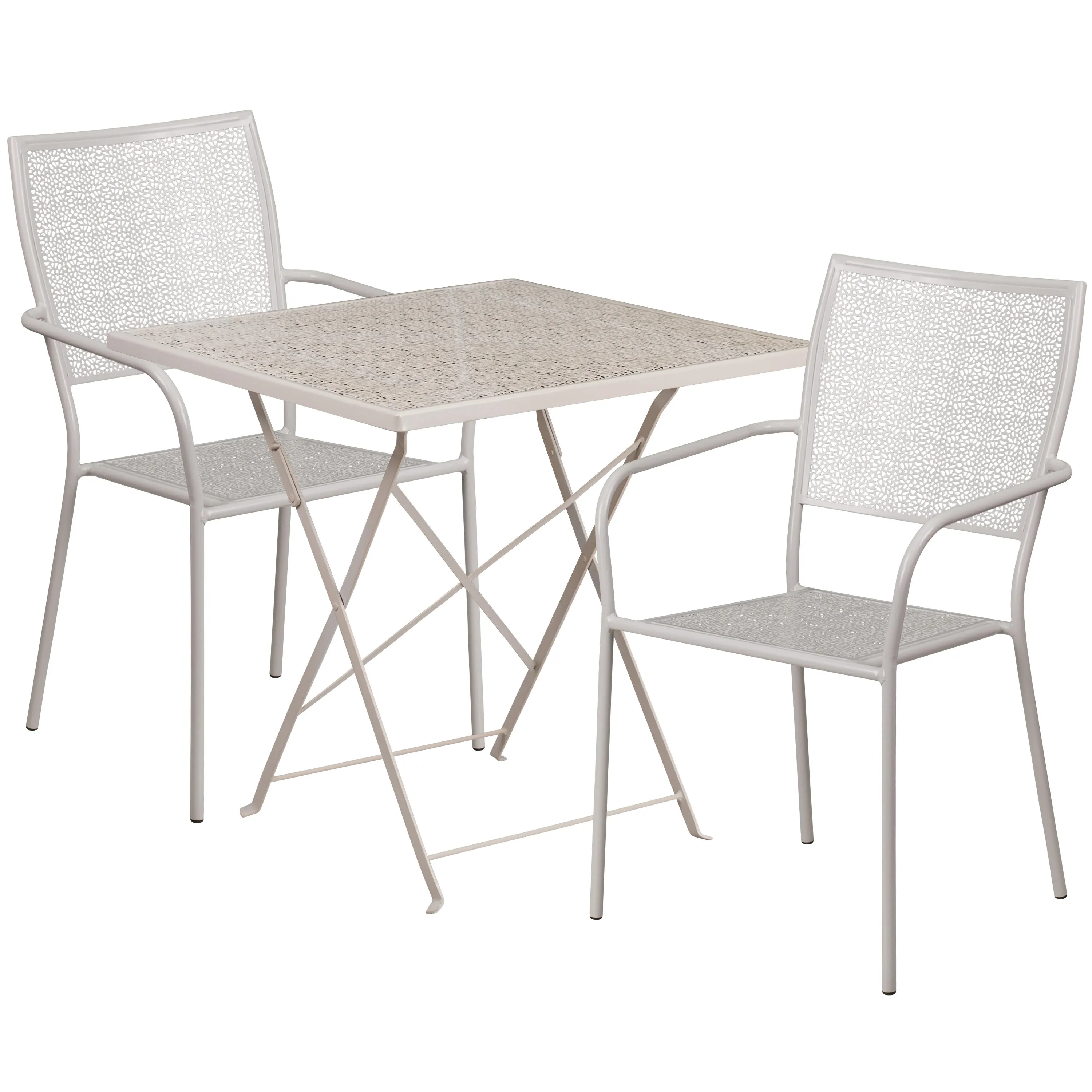 Oia Commercial Grade 28" Square Indoor-Outdoor Steel Folding Patio Table Set with 2 Square Back Chairs