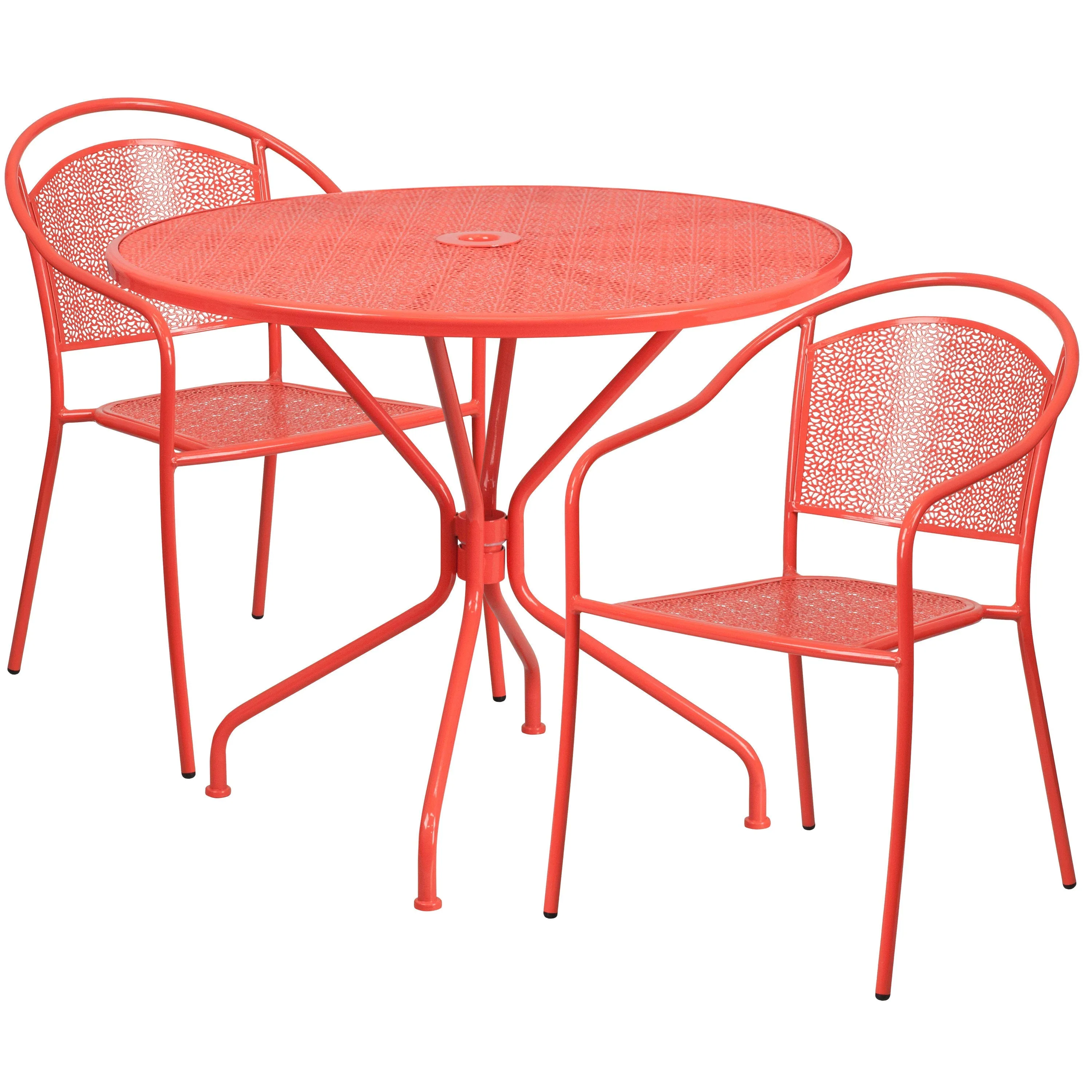 Oia Commercial Grade 35.25" Round Indoor-Outdoor Steel Patio Table Set with 2 Round Back Chairs