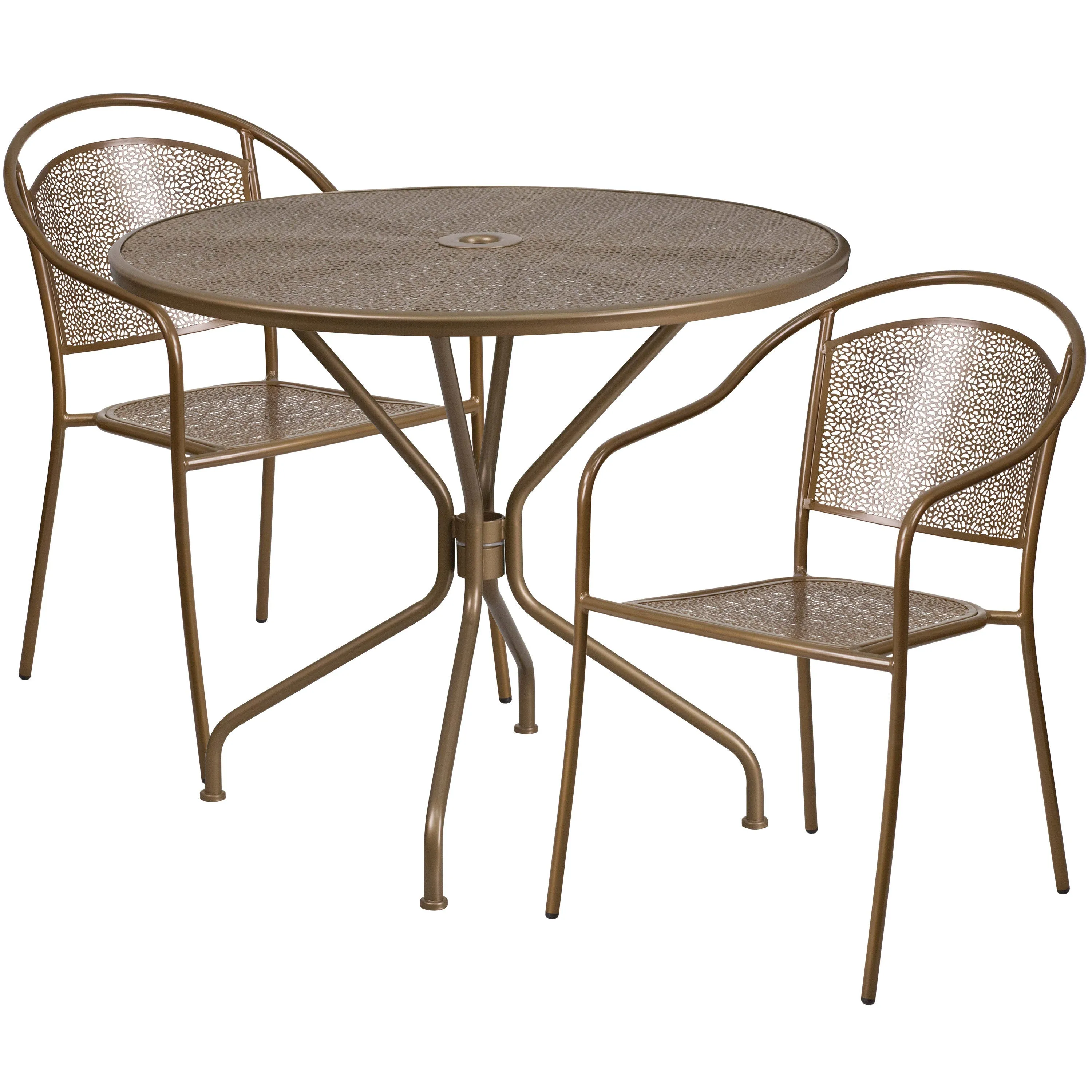 Oia Commercial Grade 35.25" Round Indoor-Outdoor Steel Patio Table Set with 2 Round Back Chairs