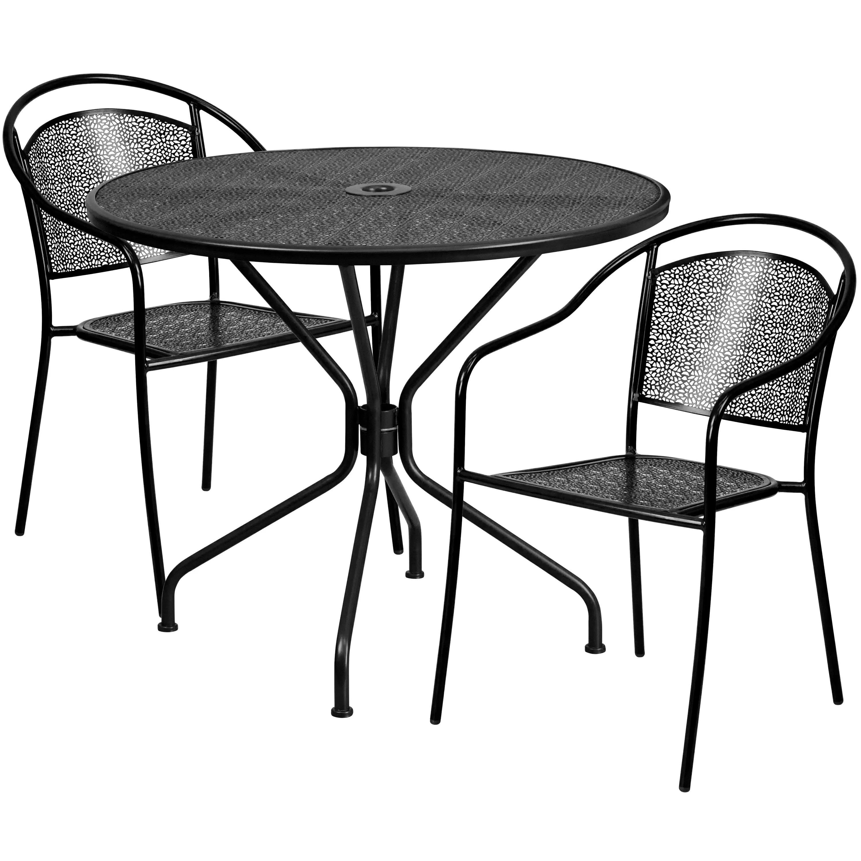 Oia Commercial Grade 35.25" Round Indoor-Outdoor Steel Patio Table Set with 2 Round Back Chairs