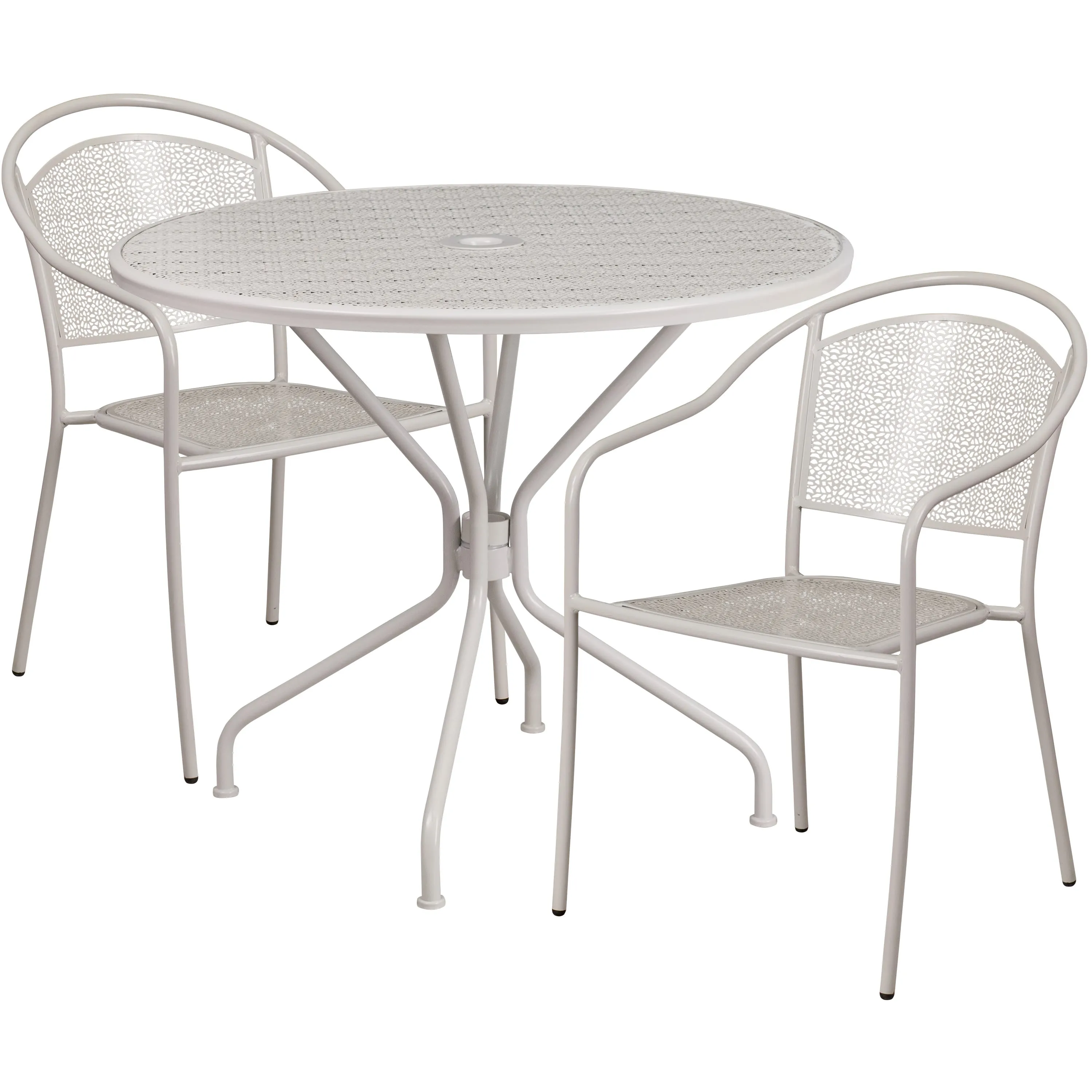 Oia Commercial Grade 35.25" Round Indoor-Outdoor Steel Patio Table Set with 2 Round Back Chairs