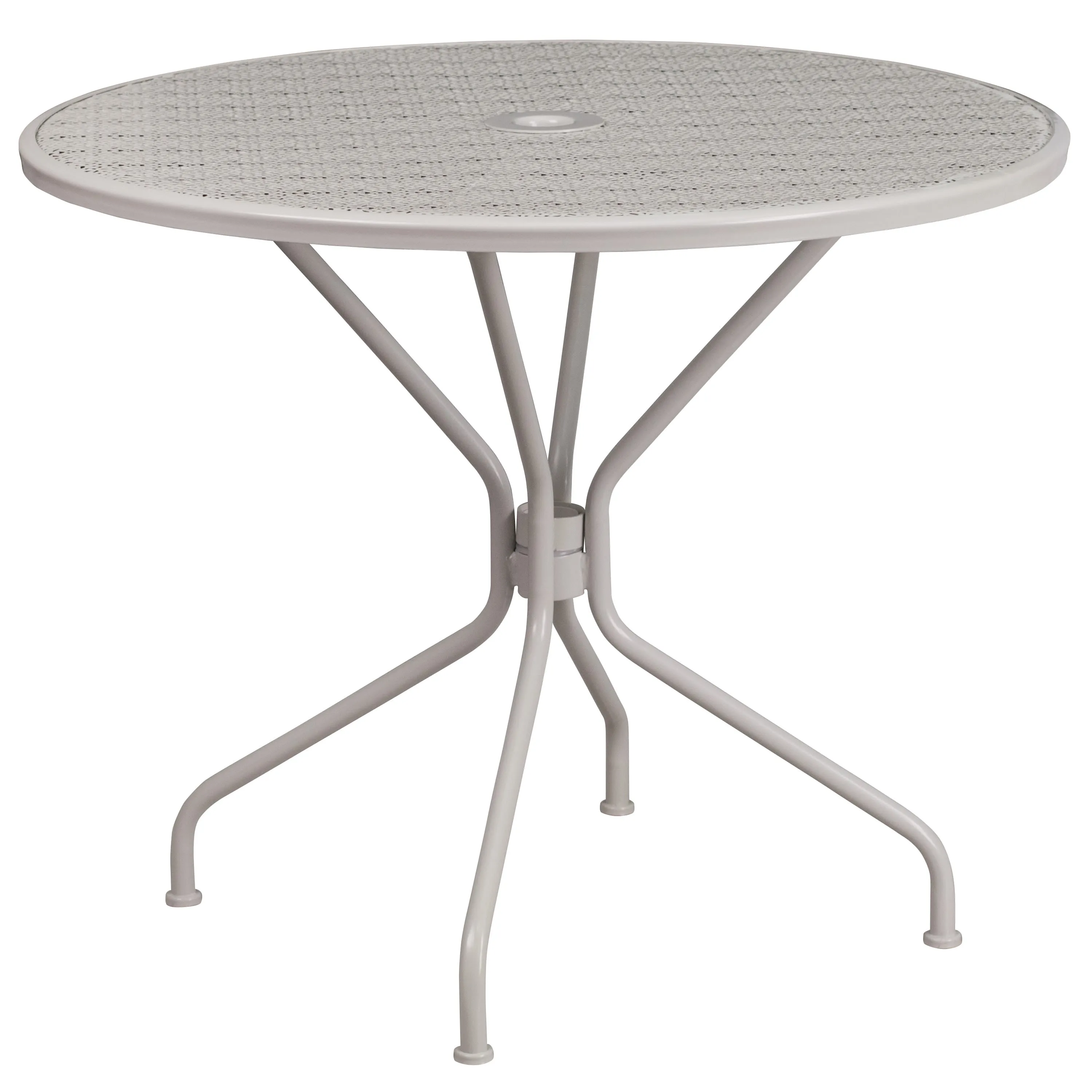 Oia Commercial Grade 35.25" Round Indoor-Outdoor Steel Patio Table Set with 2 Round Back Chairs