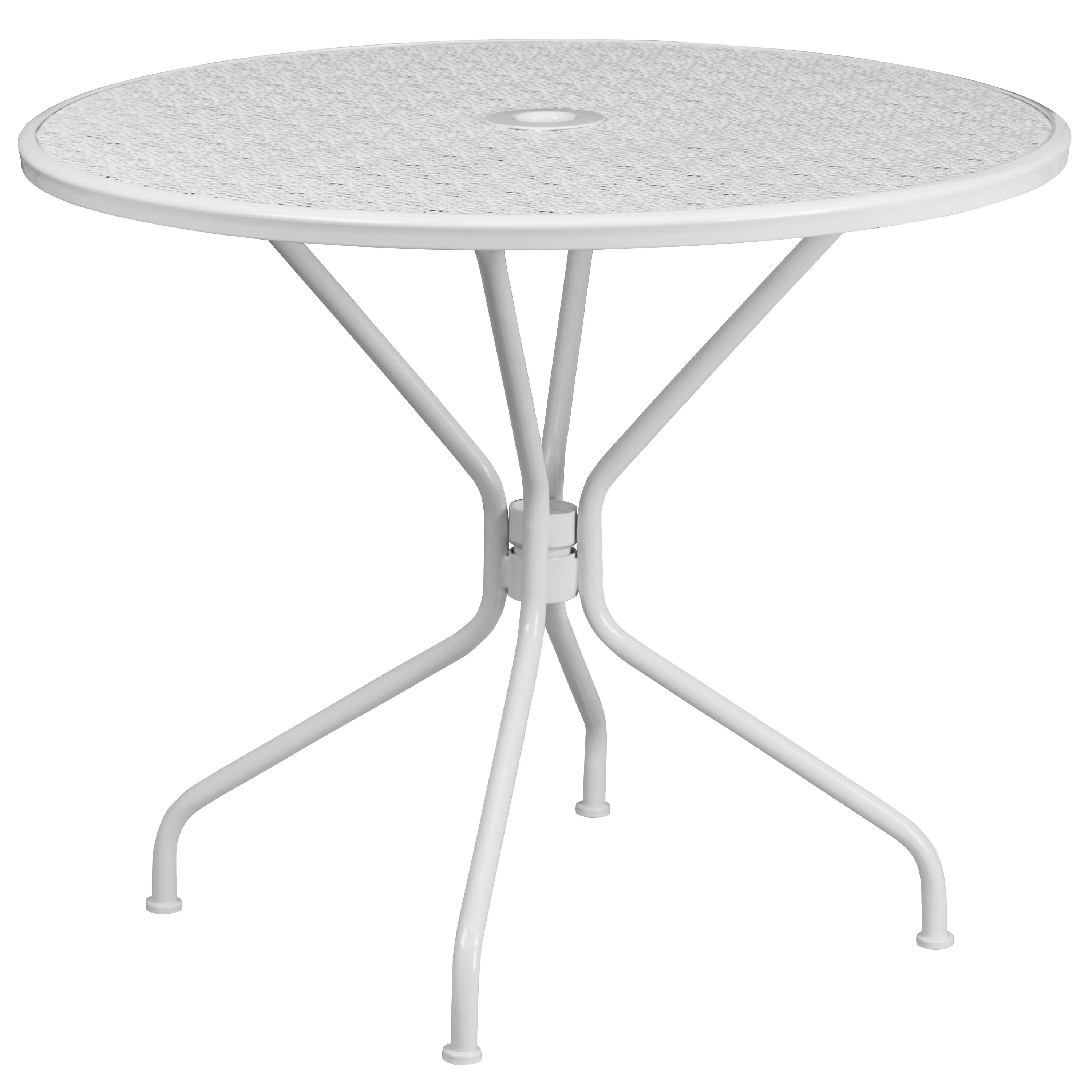 Oia Commercial Grade 35.25" Round Indoor-Outdoor Steel Patio Table Set with 2 Round Back Chairs